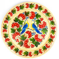 Тарілка декоративна Петриківський розпис ручної роботи з дерева 30 см ПТАХИ на КАЛИНІ Український сувенір