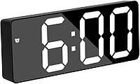 Цифровые светодиодные зеркальные настольные часы Fying DS-6628 с LED-дисплеем будильником и термометром Черный
