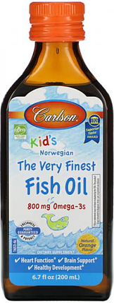 Омега 3 Carlson Labs The VeryFinest Fish Oil 800 mg Omega 200 мл апельсин, фото 1