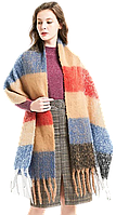 Зимний женский теплый шарф с бахромой, двусторонний кашемировый шарф в клетку, теплый разноцветный палантин
