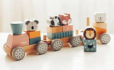 Дерев'яний поїзд зі Звірятами Viga Toys PolarB 44015 Конструктор поїзд, фото 3
