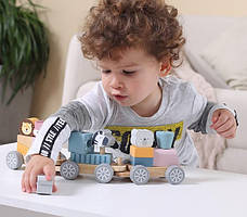 Дерев'яний поїзд зі Звірятами Viga Toys PolarB 44015 Конструктор поїзд, фото 6