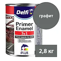 Грунт-эмаль на ржавчину 3 в 1 ТМ"Delfi" 2,8 кг (графит) для защиты от коррозии и декоративной отделки