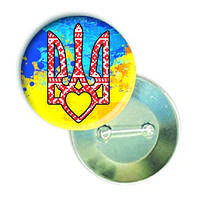 Закатной значок круглый с украинской символикой "Герб"