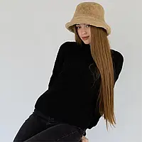 Жіноча стильна зимова утеплена хутряна панама (шапка) капелюх бежевого кольору