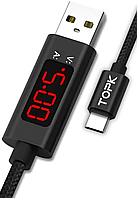 Нейлоновый кабель зарядки USB Type-C с индикатором (Амперметр + Вольтметр) черного цвета 1 м