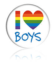 Закатной значок круглый с ЛГБТ-символикой "I love boys"