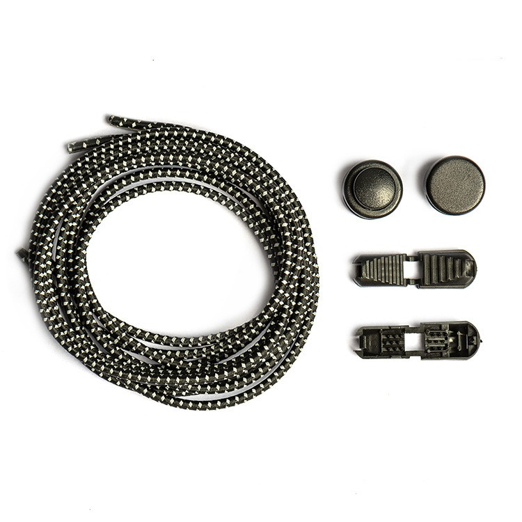 Рефлективні шнурки чорні гумові для кросівок. Еластичні шнурки довгі з фіксатором 120см для взуття, фото 1