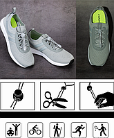 Рефлективні шнурки для взуття довгі 120см колір жовтий. Еластичні шнурки з фіксатором швидкої застібки, фото 7