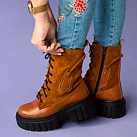 Женские кожаные ботинки берцы рыжего цвета «Style Shoes»