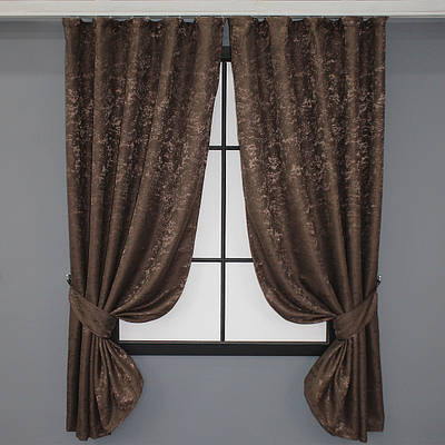 Комплект (2шт. 1,3х1,7м.) коротких штор, льон мармур колекція  "Pavliani".  Колір коричневий. Код 1173ш 35-0055