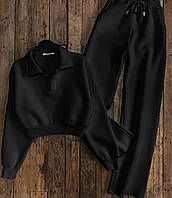 Стильный и комфортный костюм: высокая посадка, свободный крой, современный дизайн черный, UASHOP