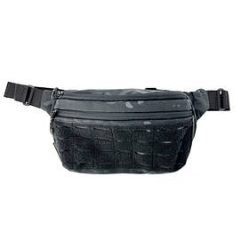 Чоловіча сумка бананка на пояс тактична, мультикам блек з патч панеллю, матеріал Кордура