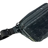 Чоловіча сумка бананка на пояс тактична, мультикам блек з патч панеллю, матеріал Кордура, фото 2