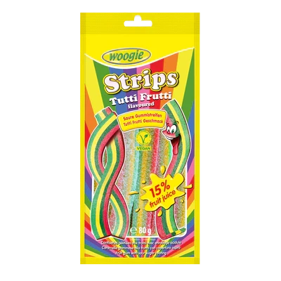 Цукерки желейні палички фруктові Woolie Strips, 80 г, Німеччина