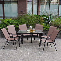 Набор садовой мебели на дачу 4Points Udine-6 со столом и шестью стульями для сада для кафе дома Коричневый