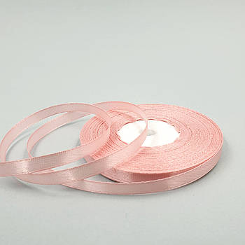 Атласна стрічка Рожева пудра 0.6 см (тоненька) — рулон 33 м