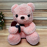 Мягкий плюшевый Мишка с розой 40 см, мягкая плюшевая игрушка Медведь розового цвета