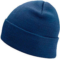 Мужская вязаная шапка на зиму с отворотом, утепленная зимняя шапка для мужчины синего цвета