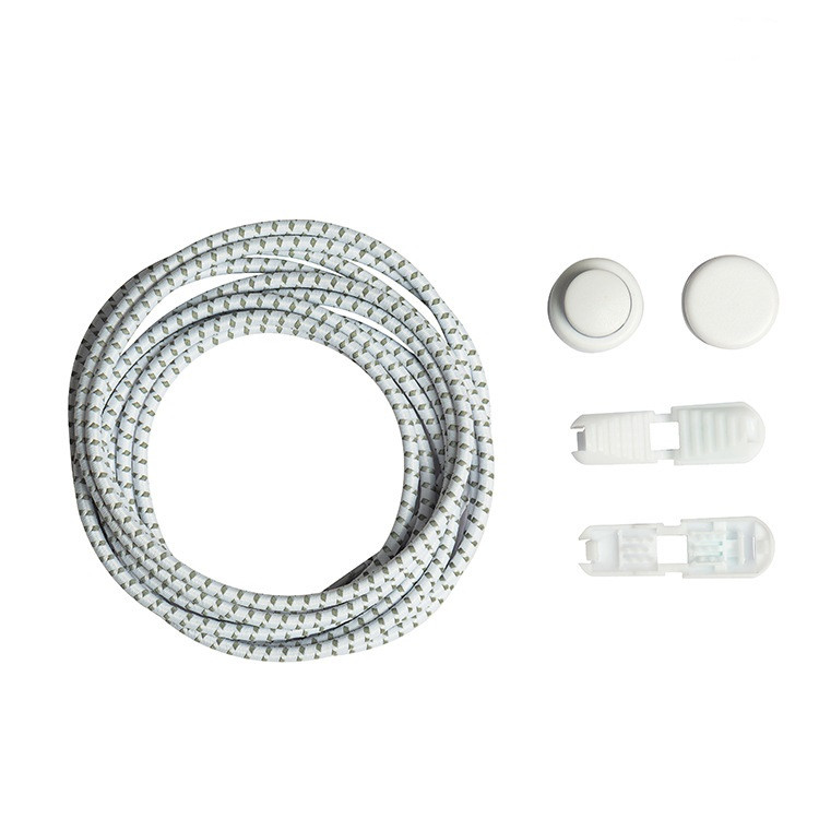 Світловідбивні шнурки гумові білі для взуття 120см. Шнурки нейлонові без зав'язок із фіксатором, фото 1