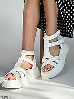 Женские босоножки на платформе натуральная кожа стильные сандалии белые