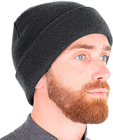 Утепленная шапка для мужчины на зиму, вязаная зимняя мужская шапка с отворотом серого цвета