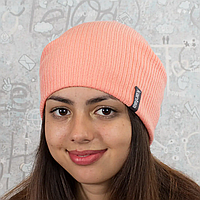 Вязаная демисезонная женская шапка, повседневная теплая женская шапка Бини персикового цвета