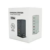 Зарядная станция V-818H мощностью 120W, Output: 3USB+3Type-C, DC:5V/3, 9V/3A,12V/3A, 20V/3.25A, White i