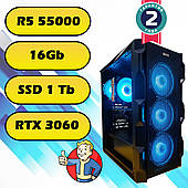 Ігровий комп'ютер / ПК AMD Ryzen 5 5500  (6 x 4.2 GHz) / 16Gb DDR4 / SSD 1000Gb / RTX 3060 12Gb