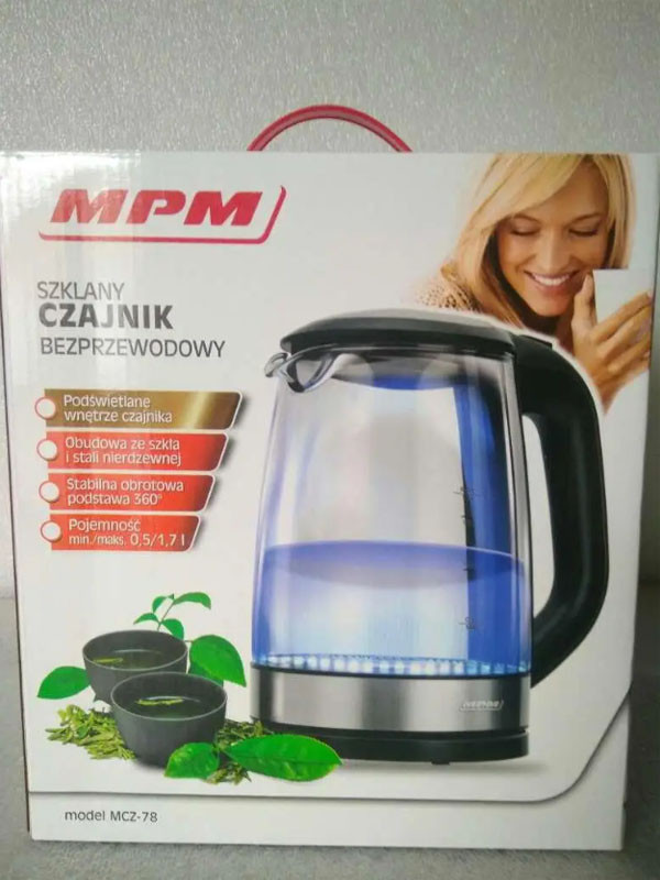 Чайники з підсвіткою води електрочайник для кави та чаю побутовий дисковий скляний із фільтром MPM MCZ-78 NMS