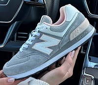 New Balance 574 Grey Powder кроссовки женские серые пудра натуральная замша текстиль Нью Баланс 574