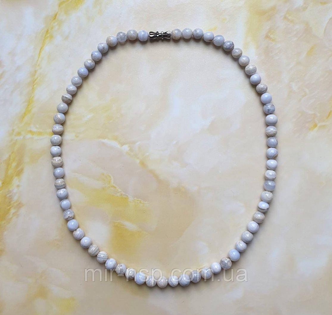 Чокер 100% натуральний блакитний агат сапфірин 6 мм довжина 40 см, фото 1