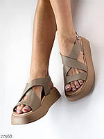 Женские босоножки натуральная кожа на ремешке стильные сандалии бежевые
