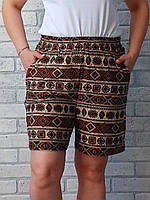 Женские шорты короткие с карманами большого размера пояс на резинке (норма, батал) цвет коричневая абстракция