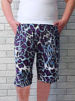 Шорты женские с карманами удлиненные большого размера (норма, батал) цвет сиреневый леопард