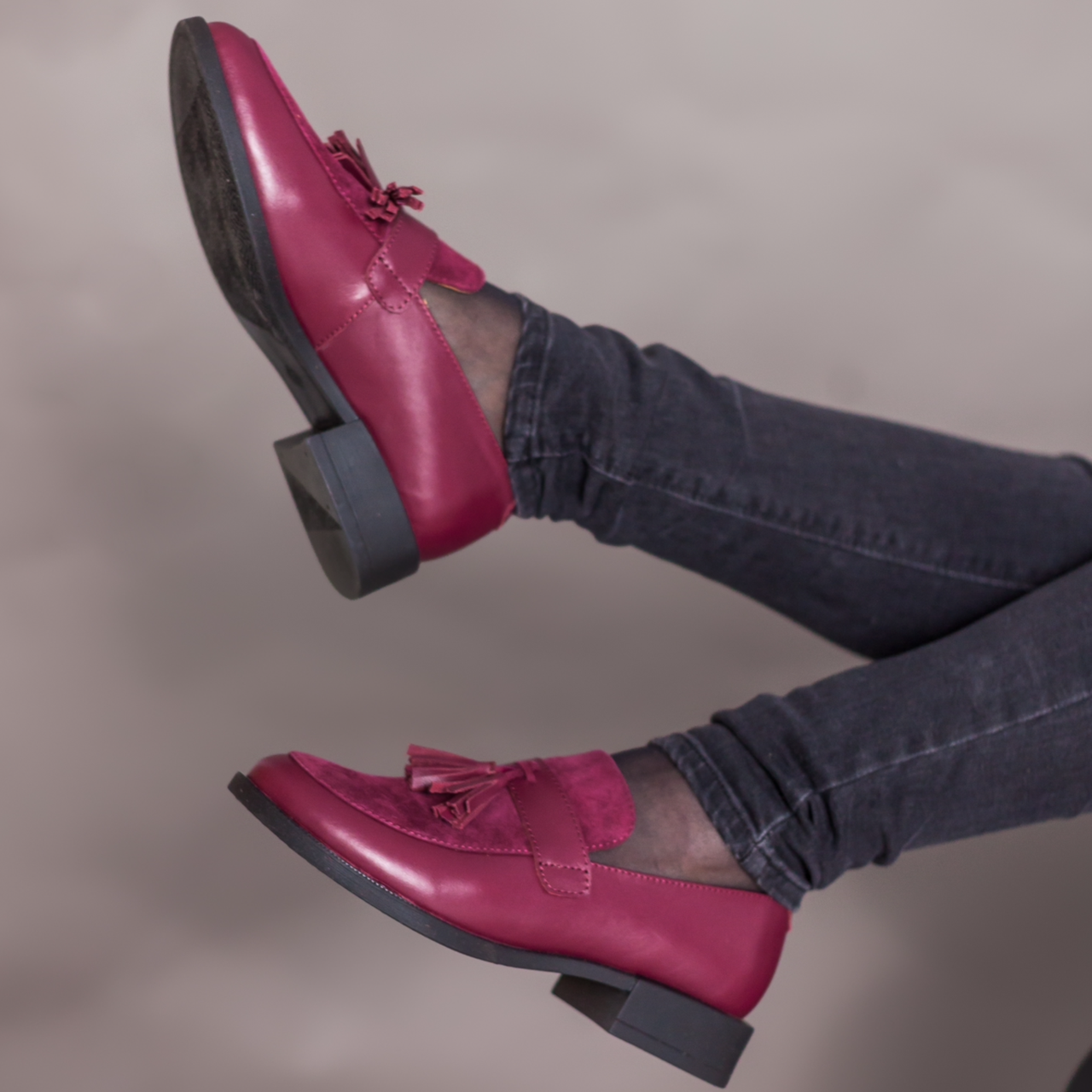 Лофери жіночі шкіряні бордового кольору “Style Shoes”