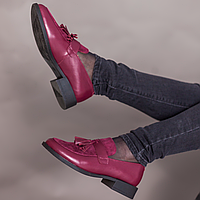 Лофери жіночі шкіряні бордового кольору Style Shoes