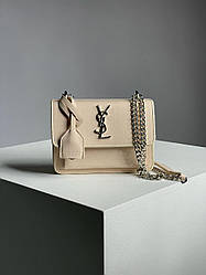 Жіноча сумка Ів Сен Лоран бежева Yves Saint Laurent Beige Sunset Mini Chain