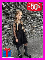 Дитяча сукня сітка шифон чорна Сукня для дівчинки пишна в горошок сіточка костюмка NMS
