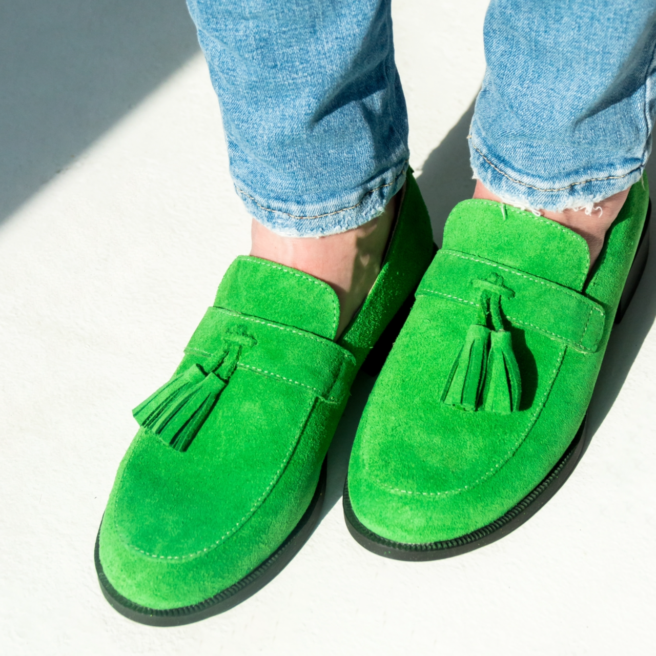 Зелені замшеві лофери жіночі “Style Shoes”