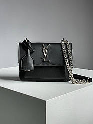 Жіноча сумка Ів Сен Лоран чорна Yves Saint Laurent Black Sunset Mini Chain