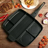 Сковорода-гриль Magic Pan черная, инновационная с антипригарным покрытием на 5 секций