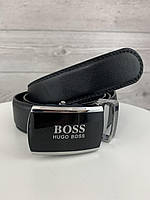 Мужской кожаный ремень пояс Boss Бос застежка автомат в подарочной коробке YOZ - 1456