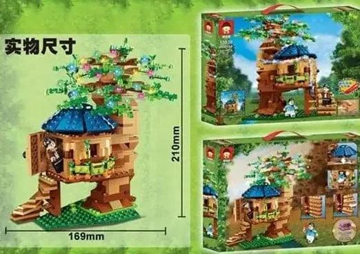 Детский набор мелкого конструктора Дом на дереве Майнкрафт 537 деталей с гирляндой + игровые фигурки NMS - фото 3 - id-p2185191959