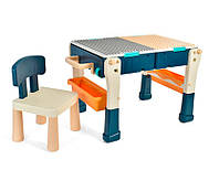 Конструктор "Игровой центр" стол голубой, стульчик мольберт с фломастерами 2 стороняя-1 сторона магнитная NMS