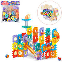 Детский конструктор из красочных строительных элементов разноцветный, мячики,окошки,наклейки на 110 деталей