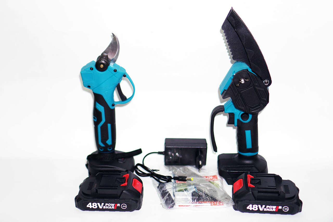 Комплект 2в1 акумуляторна ланцюгова мініпила та садовий секатор акумуляторний у кейсі