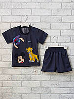 Детский летний костюм опьлм футболка и шорты с карманами пояс на резинке (темно синий) р.28 30 32 34 36
