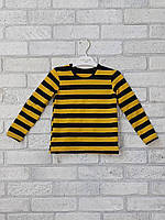 Тонкая кофта детская в полоску, трикотажная футболка с длинным рукавом черно- желтая для мальчика / девочки