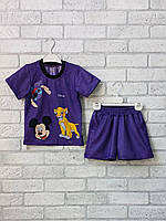 Детский костюм сиреневый для мальчика / девочки, трикотажный комплект футболка + шорты